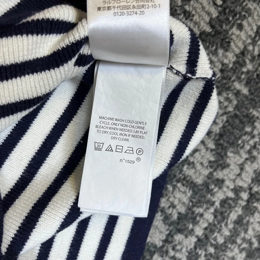 Polo Ralph Lauren Knit Top Girls Size 6 Navy Blue Stripes Ruffle Shoulder Shirt